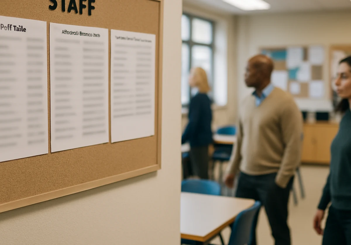 A school staffroom boarding listing their safeguarding staff